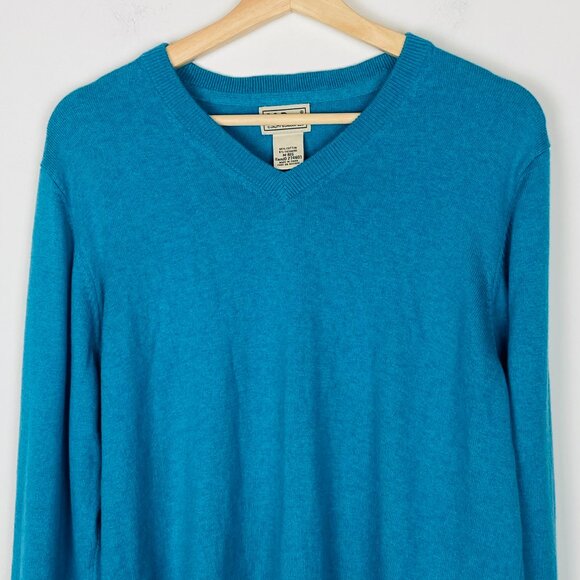 L.L. Bean Blue V-Neck Knit Pull Over Sweater Cotton Cashmere Blend, Men’s Size M - Picture 3 of 9
